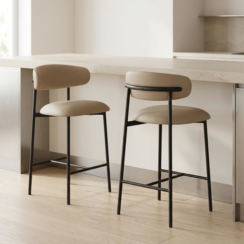 Vegan Leather Counter Stools with Back, Kitchen Island, Taupe, Set of 2. Picture 3