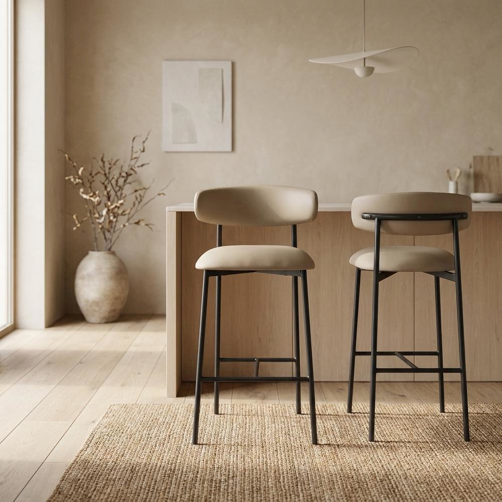 Vegan Leather Counter Stools with Back, Kitchen Island, Taupe, Set of 2. Picture 2