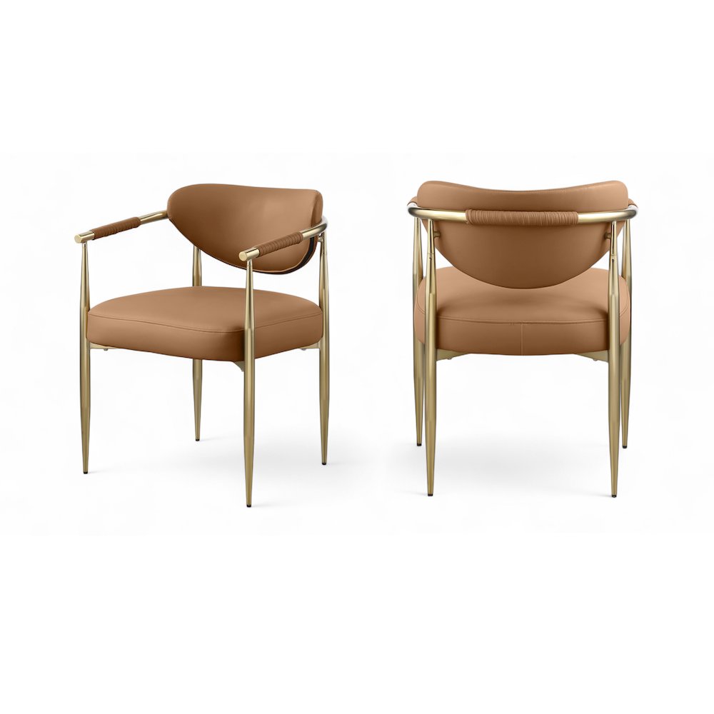 Virella Cognac Vegan Leather Upholstered Dining Chair, Set of 2. Picture 12