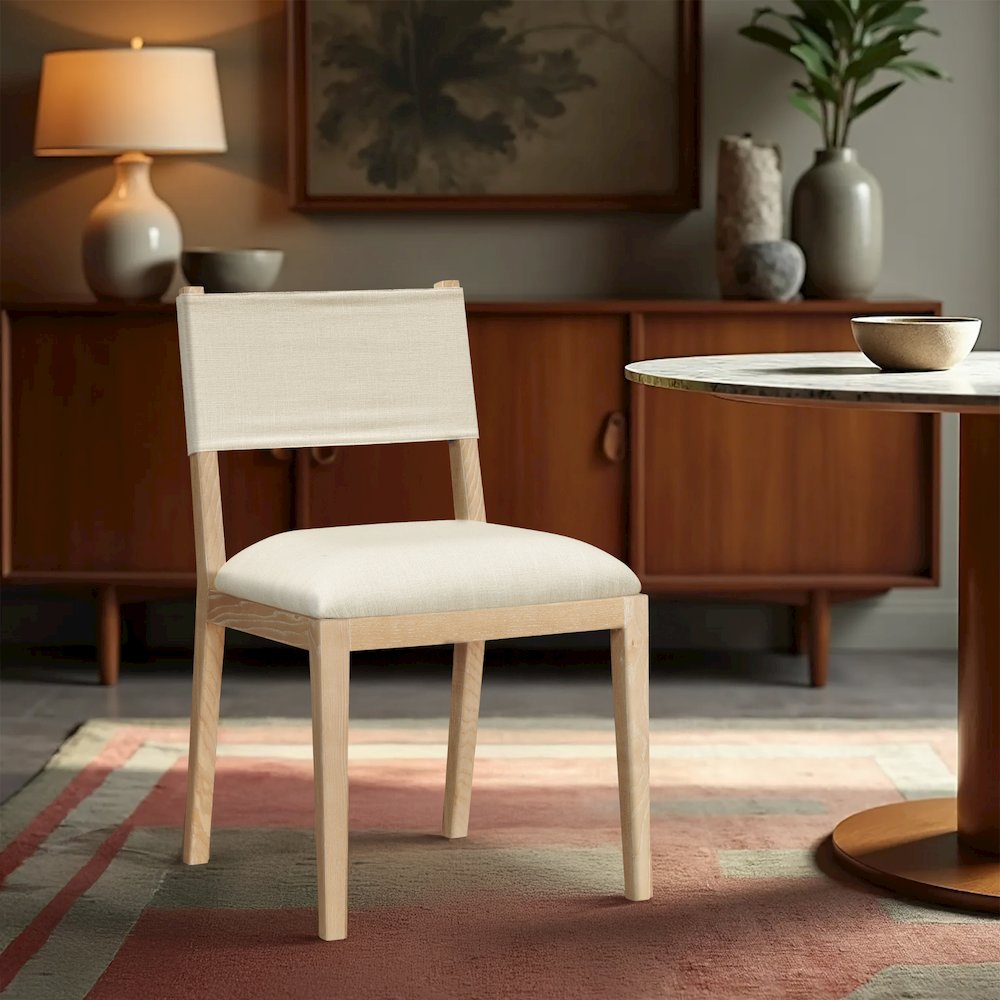 Avon Cream Linen Textured Fabric Dining Side Chair, Set of 2. Picture 8