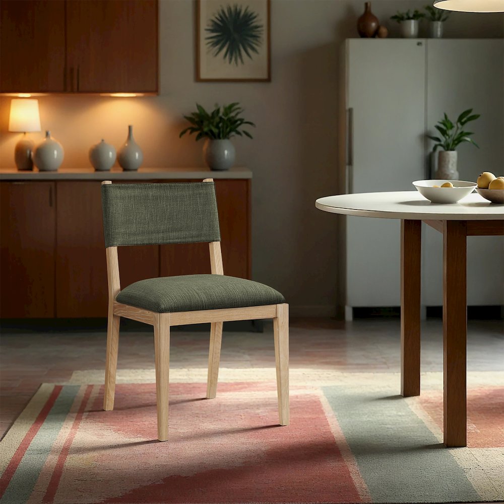 Avon Olive Linen Textured Fabric Dining Side Chair, Set of 2. Picture 8
