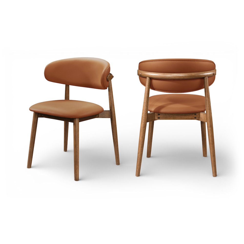 Leesa Cognac Vegan Leather Upholstered Dining Chair, Set of 2. Picture 14