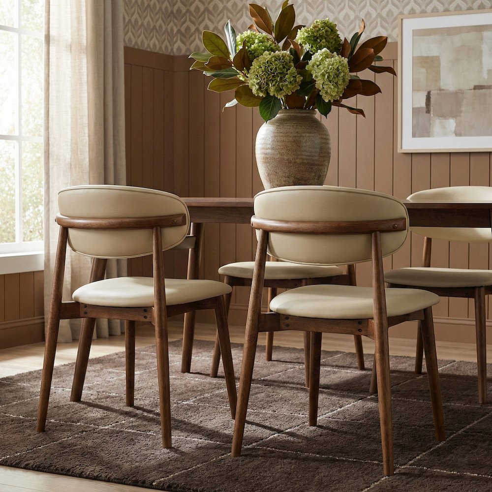 Leesa Cream Vegan Leather Upholstered Dining Chair, Set of 2. Picture 4