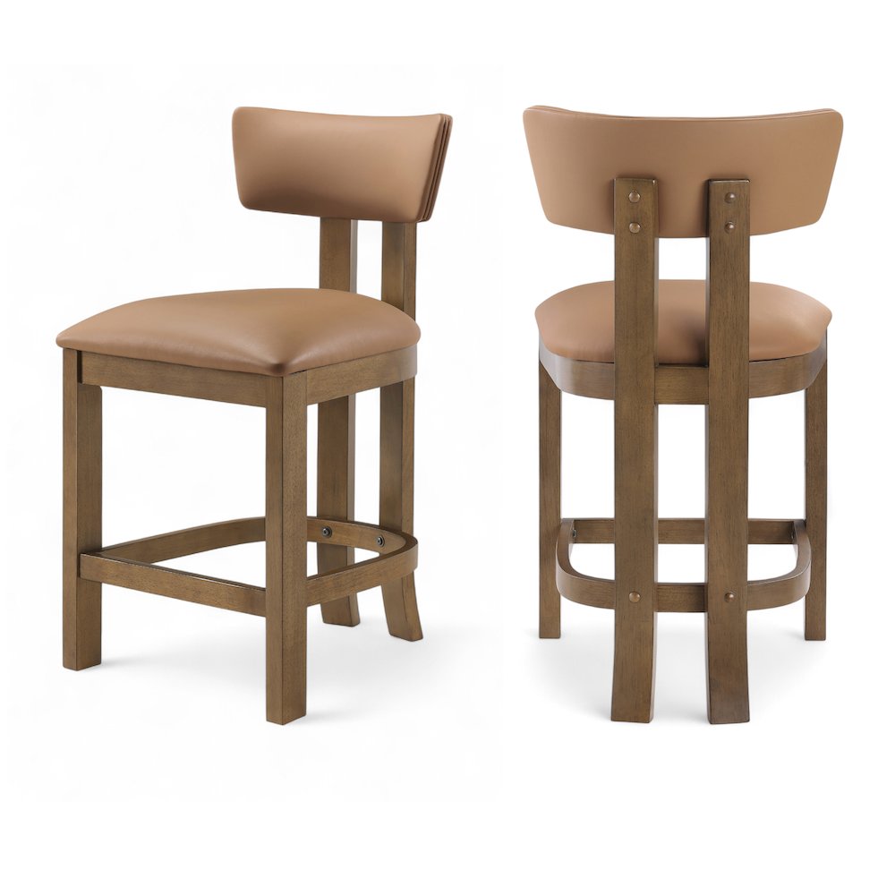Lavrin Cognac Vegan Leather Upholstered Counter Stool, Set of 2. Picture 12