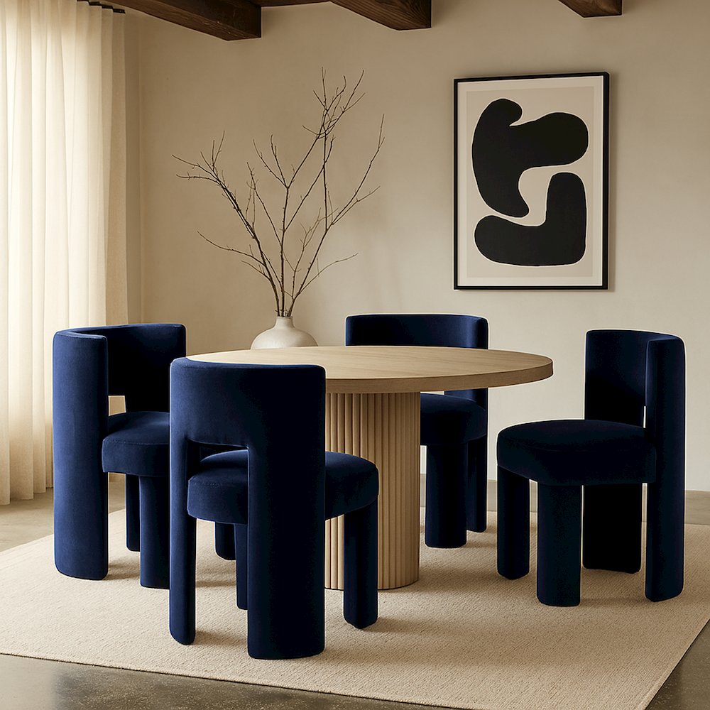 Zuno Navy Velvet Performance Fabric Upholstered Dining Chair. Picture 4