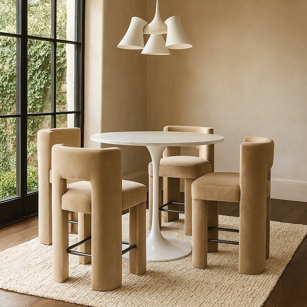 Zuno Beige Velvet Performance Fabric Upholstered Counter Stool. Picture 4