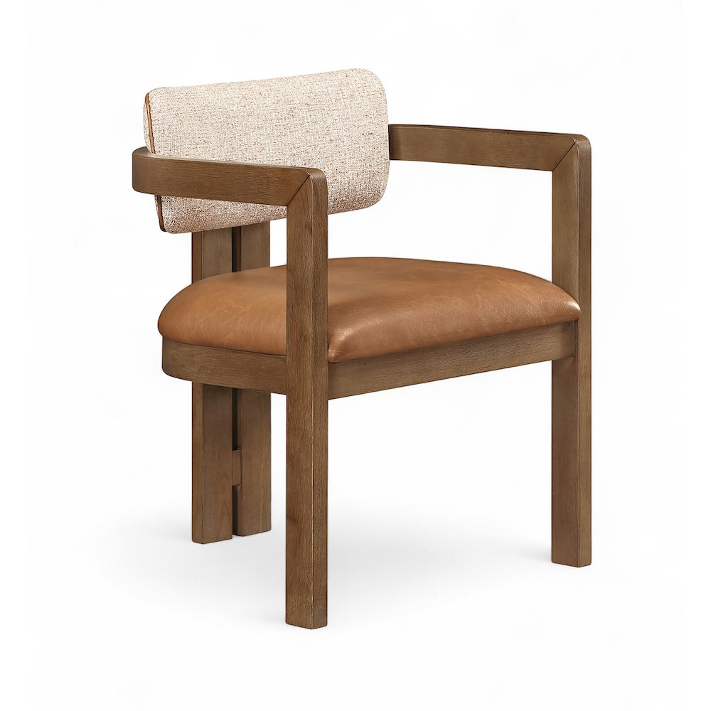 Ravina Cognac Vegan Leather and Linen Fabric Upholstered Dining Chair, Set of 2. Picture 2