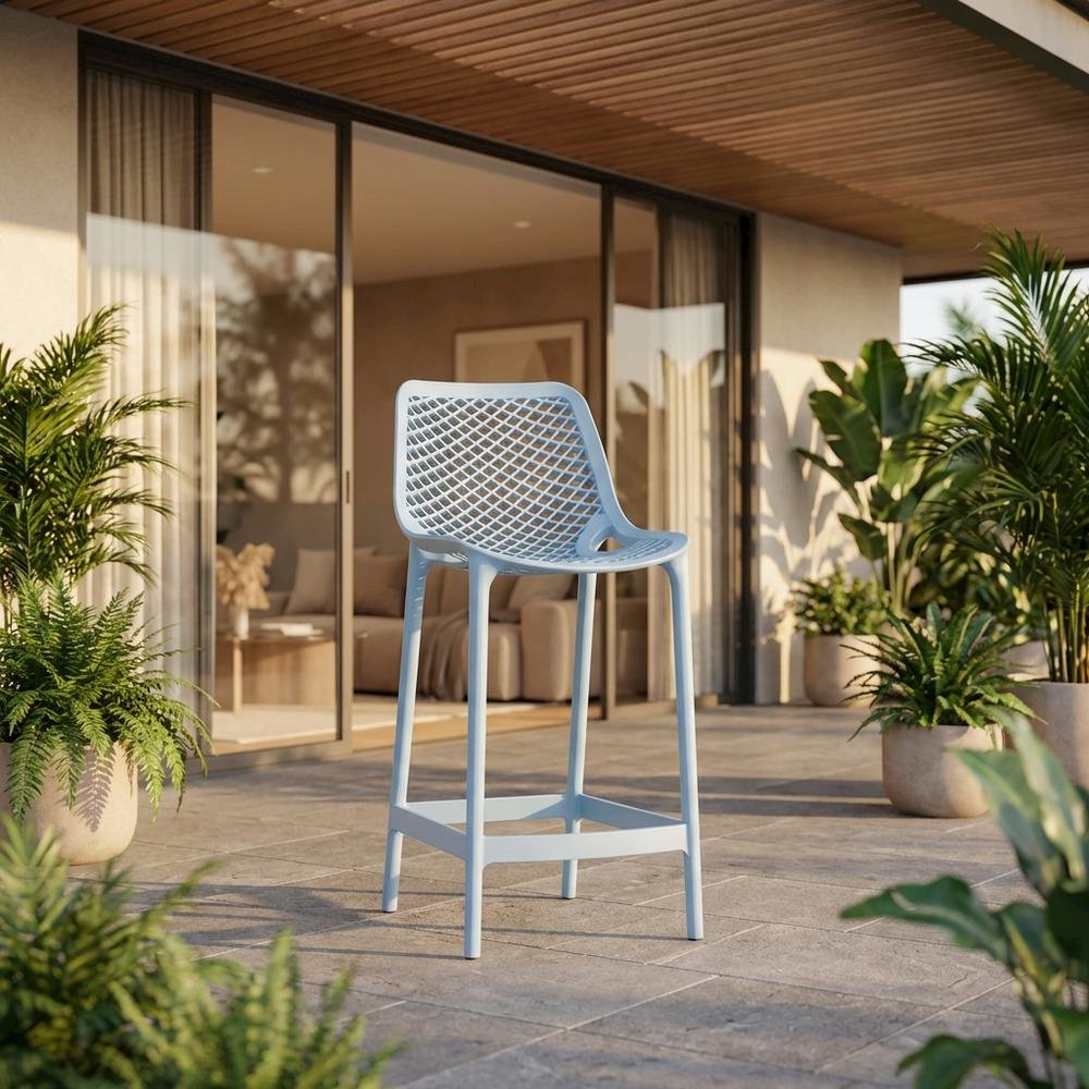 Set Of 4 Sky Blue Outdoor Patio Bar Stools, Protective Finish, Contemporary. Picture 2