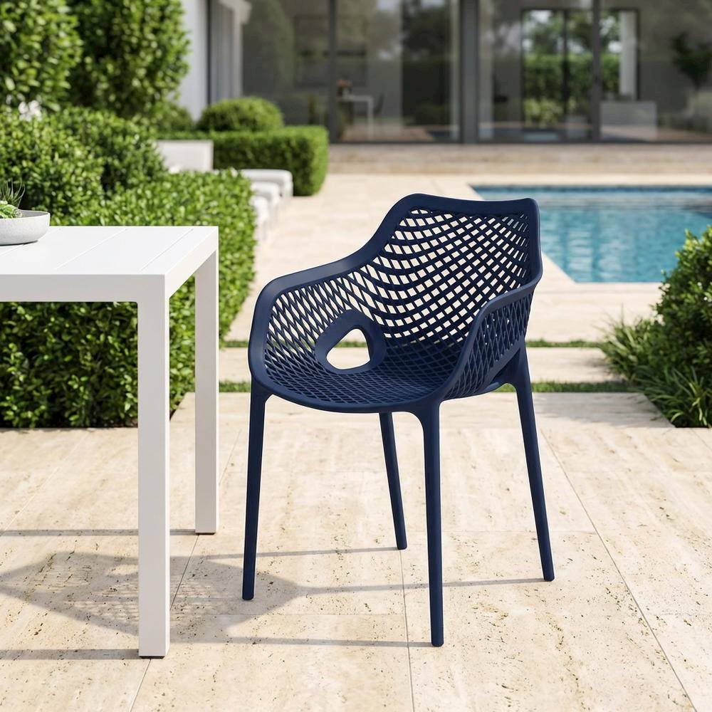 Navy Outdoor Dining Chair Set With Protective Finish For Patio Use. Picture 3