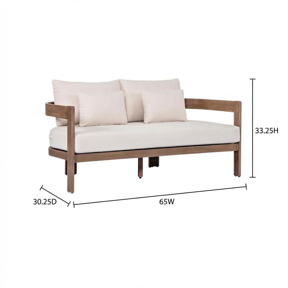 Cream Fabric Outdoor Loveseat with Cushioned Seat and Contemporary Style. Picture 7