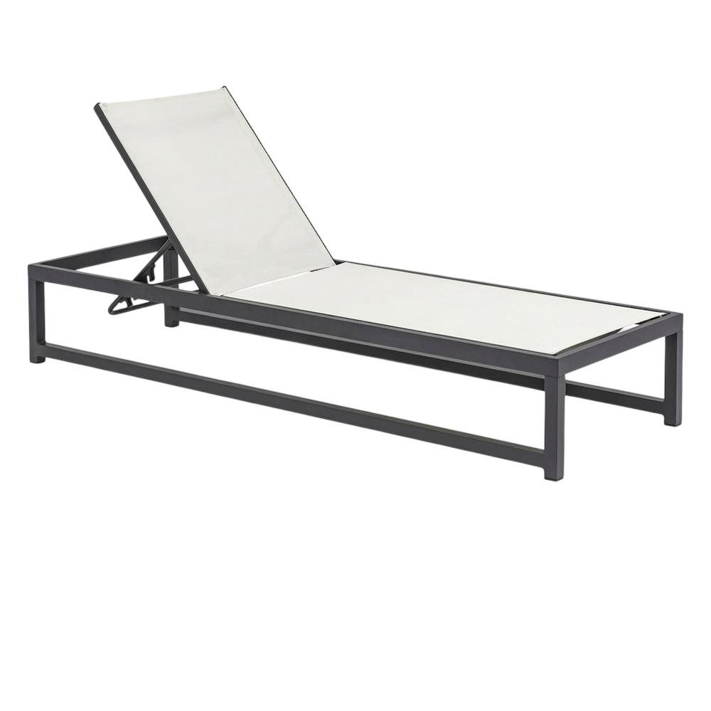 Cream Mesh Fabric Outdoor Chaise Lounge With Adjustable Back, Contemporary Style. Picture 1