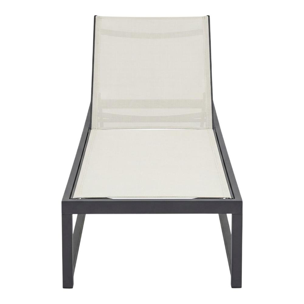 Cream Mesh Fabric Outdoor Chaise Lounge With Adjustable Back, Contemporary Style. Picture 4
