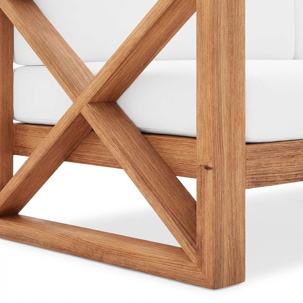 Contemporary White Fabric Outdoor Sofa With Teak Finish. Picture 6