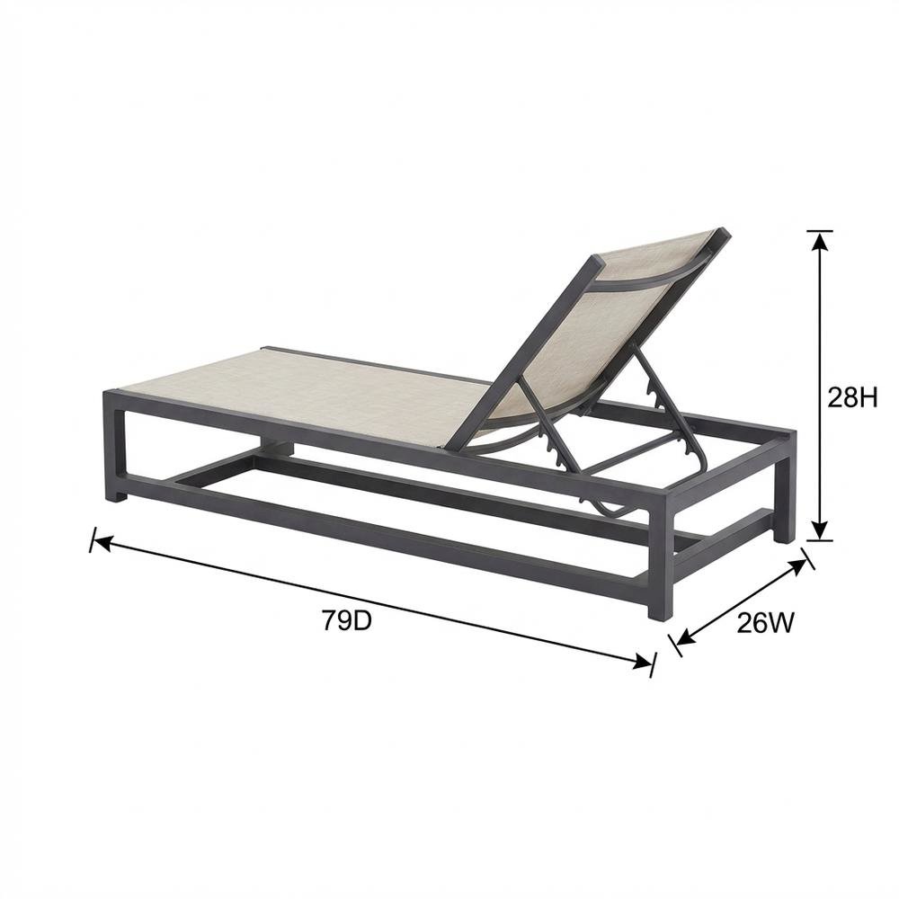 Cream Mesh Fabric Outdoor Chaise Lounge With Adjustable Back, Contemporary Style. Picture 7