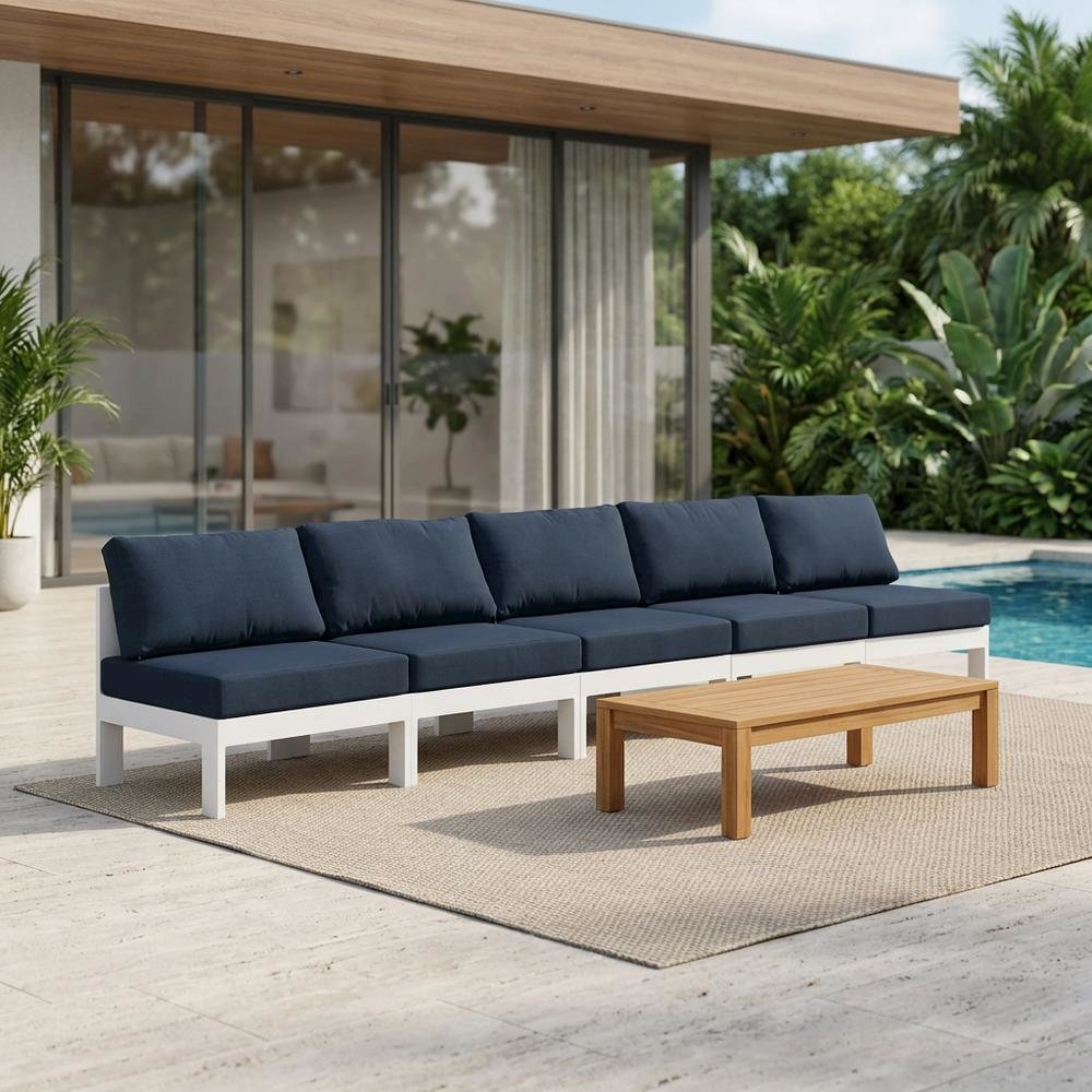 Navy Fabric Outdoor Patio Modular Sofa, Contemporary Style, Durable Material. Picture 3