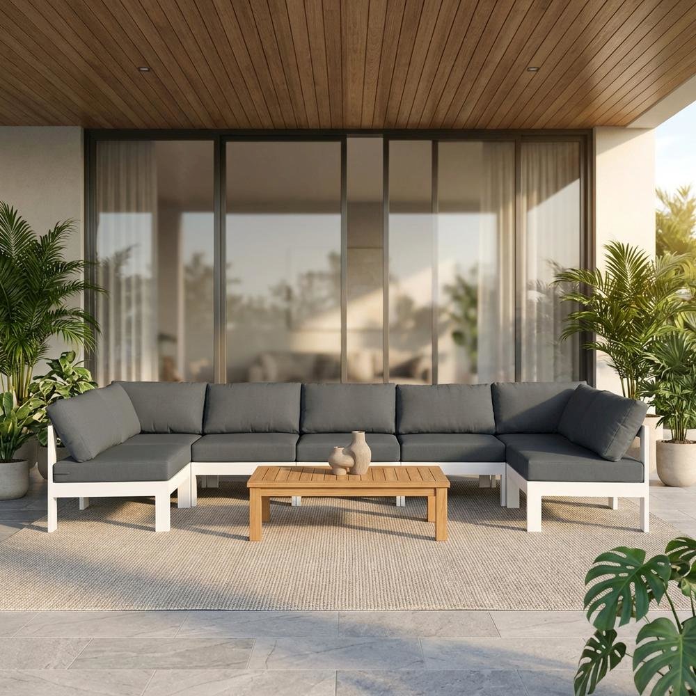 Gray Fabric Outdoor Patio Modular Sectional With Contemporary Style. Picture 2