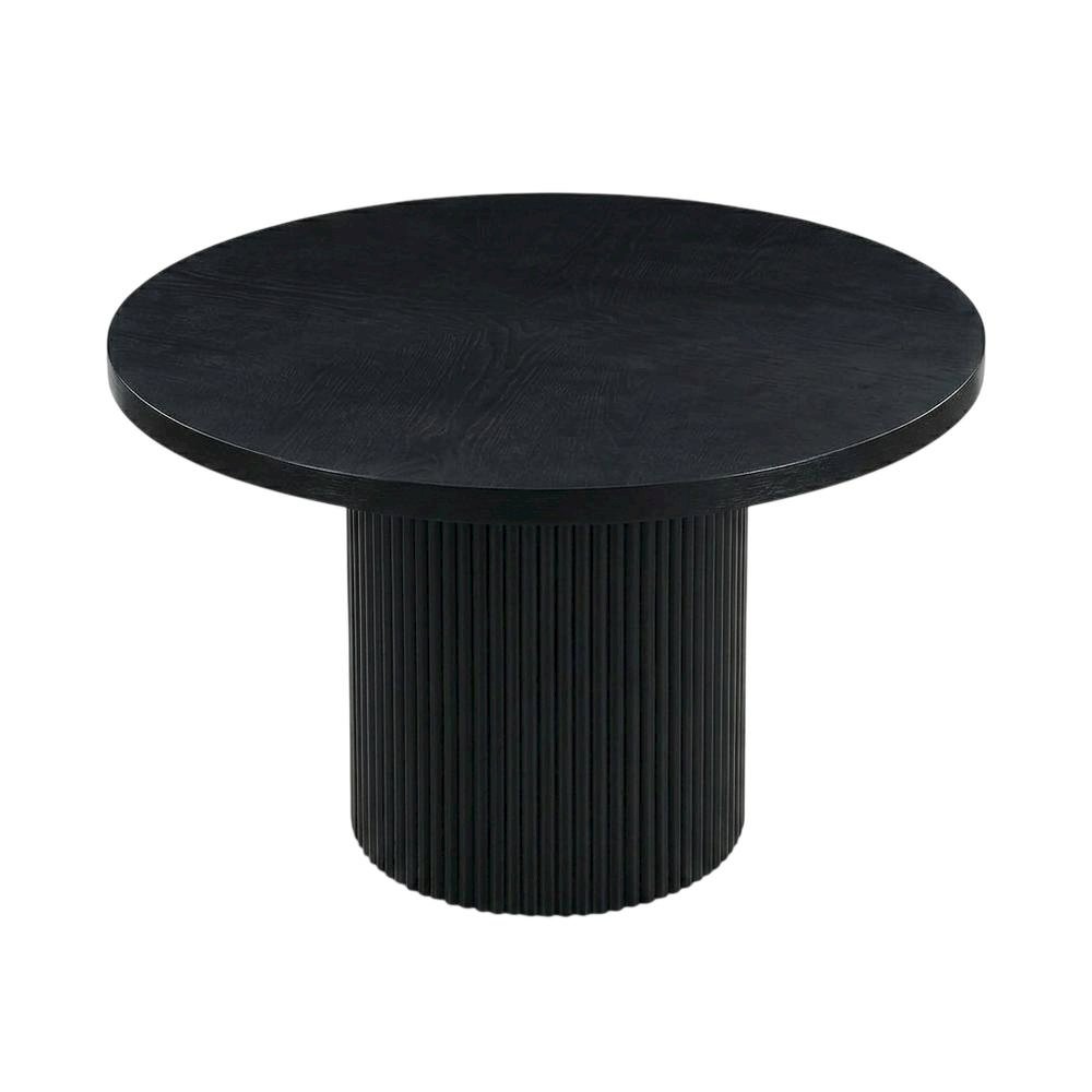 Black Round Oak Veneer Dining Table, Mid-Century Modern, Seats 4. Picture 1