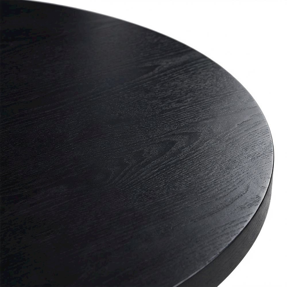Black Round Oak Veneer Dining Table, Mid-Century Modern, Seats 4. Picture 5