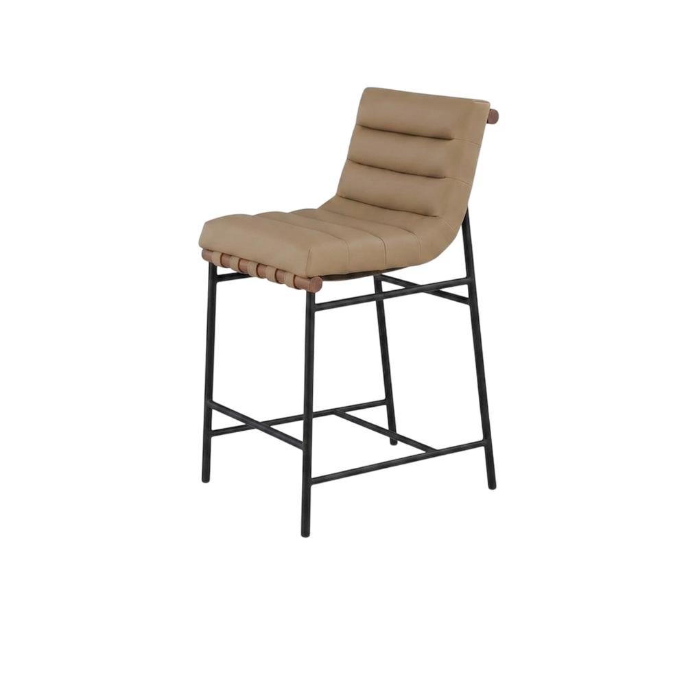 Vegan Leather & Boucle Counter Stool for Bar, Tan Vegan Leather. Picture 1