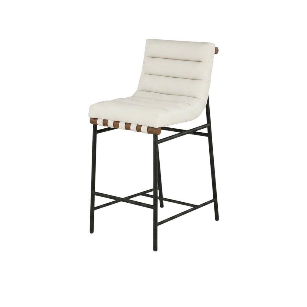 Vegan Leather & Boucle Counter Stool for Bar, Cream Vegan Leather. Picture 1