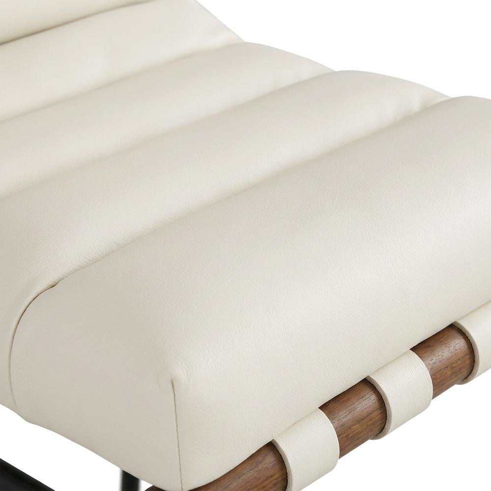 Vegan Leather & Boucle Counter Stool for Bar, Cream Vegan Leather. Picture 7