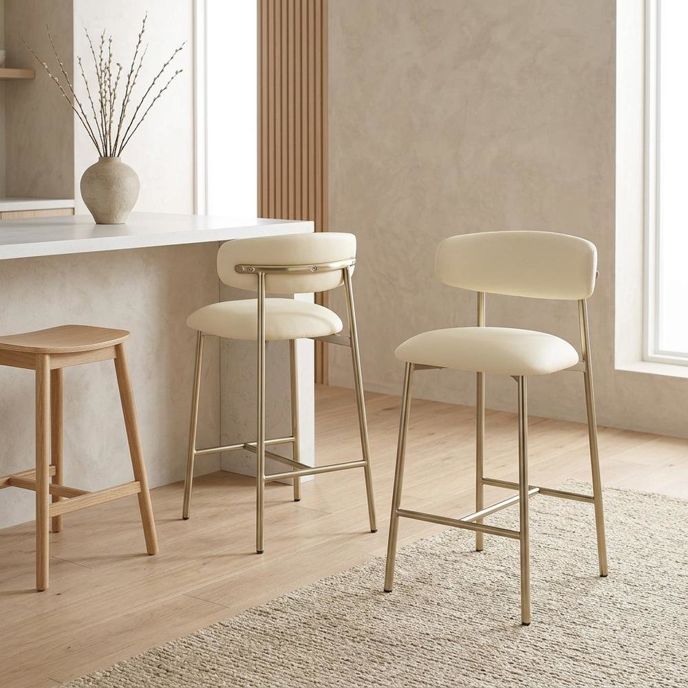 Vegan Leather Counter Stools with Back, Kitchen Island, Cream, Set of 2. Picture 2