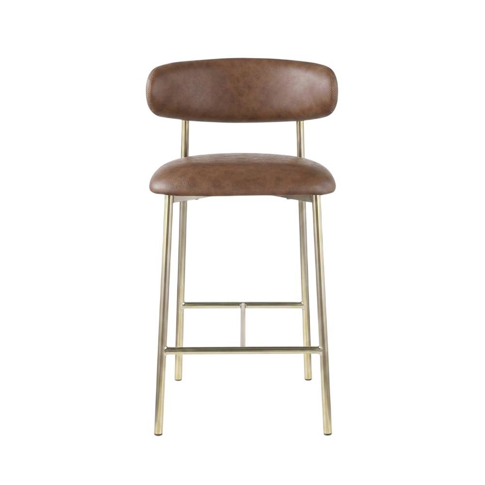 Vegan Leather Counter Stools with Back, Kitchen Island, Brown, Set of 2. Picture 4
