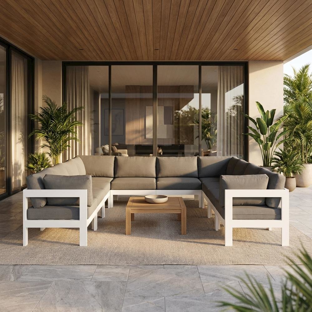 Gray Fabric Outdoor Patio Modular Sectional With Contemporary Design. Picture 2
