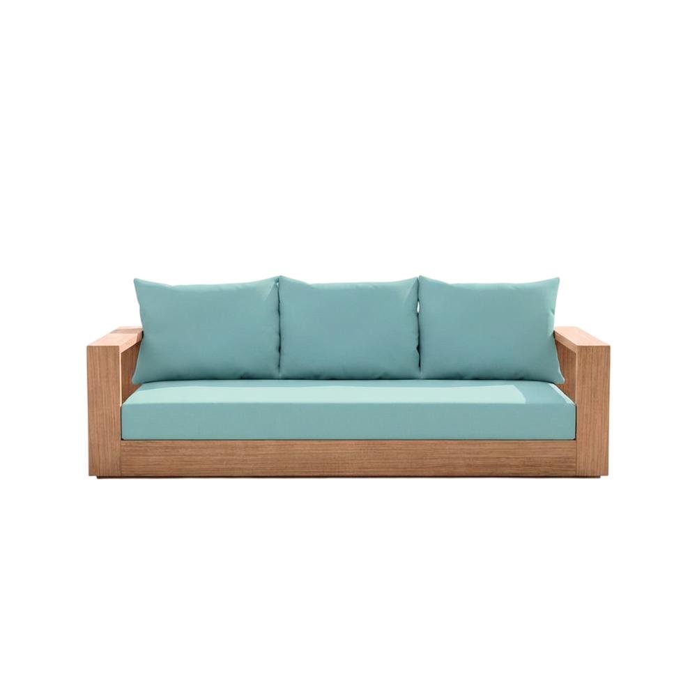 Contemporary Blue Fabric Outdoor Sofa With Cushioned Seat And Pillows. Picture 4