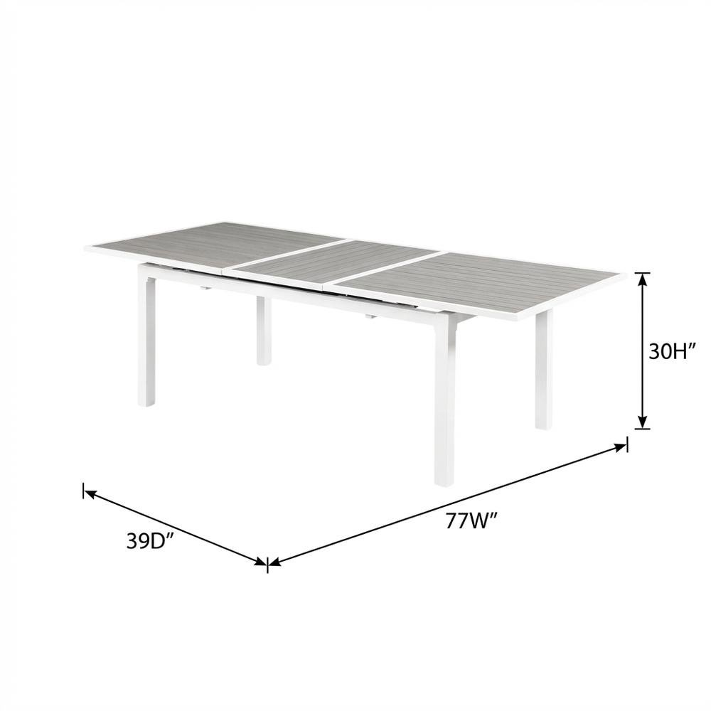 Gray Wood Look Outdoor Patio Dining Table With Adjustable Width And White Finish. Picture 7
