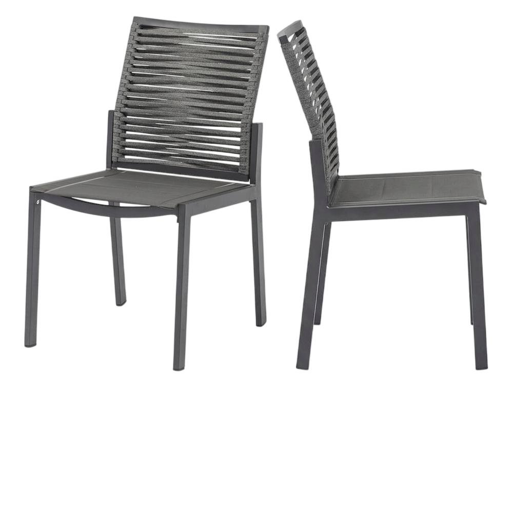 Gray Rope Fabric Outdoor Patio Dining Side Chair Set Of 2, Contemporary Style. Picture 1