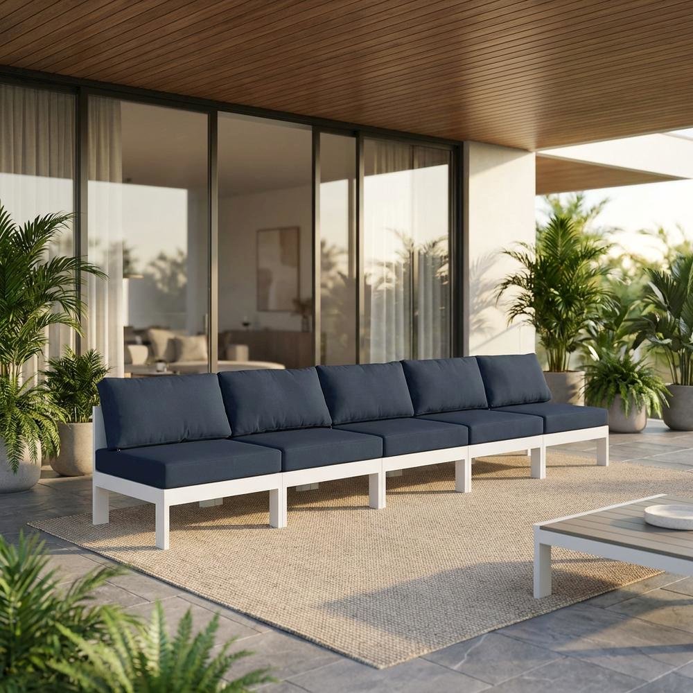 Navy Fabric Outdoor Patio Modular Sofa, Contemporary Style, Durable Material. Picture 2