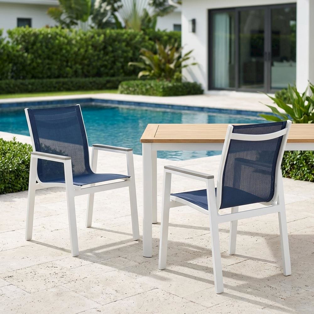 Navy Mesh Fabric Outdoor Armchair Set Of 2 With Contemporary Style. Picture 3