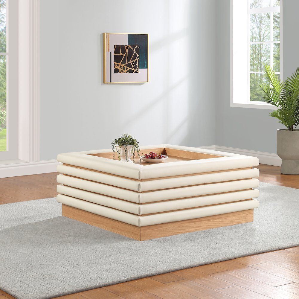 Rory Cream Vegan Leather Coffee Table. Picture 2