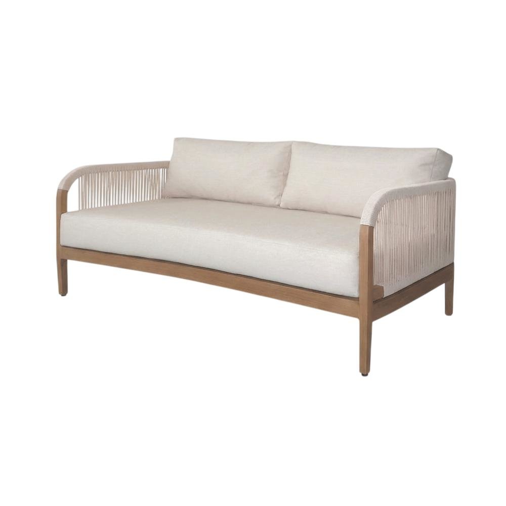 Cream Fabric Outdoor Patio Loveseat With Aluminum Frame And Cushions. Picture 1