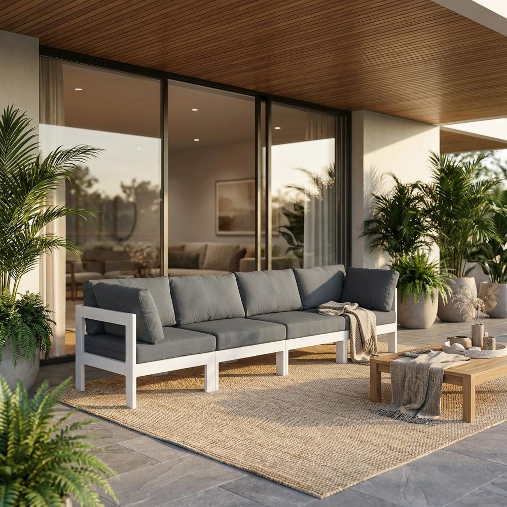 Gray Fabric Outdoor Patio Modular Sofa, Contemporary Style, Cushioned Seat. Picture 2