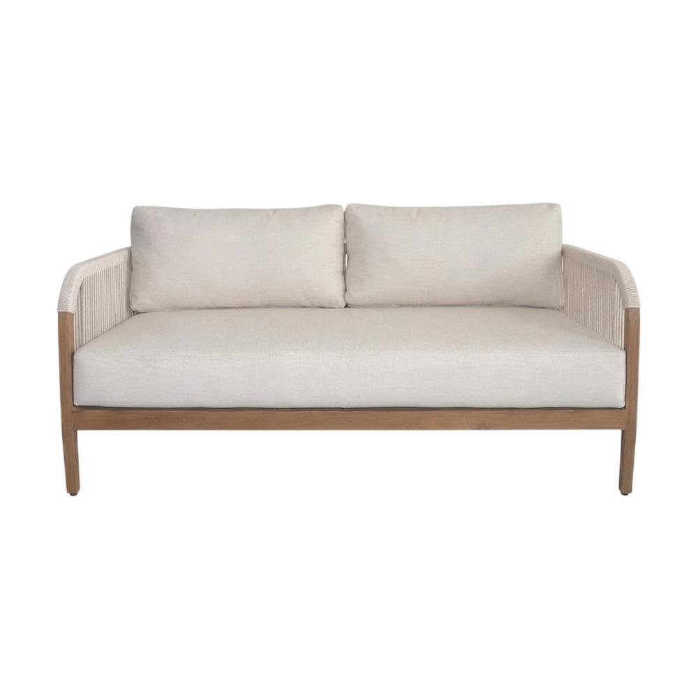 Cream Fabric Outdoor Patio Loveseat With Aluminum Frame And Cushions. Picture 4
