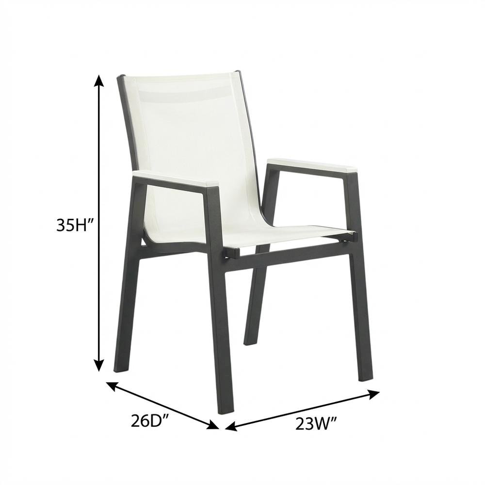 Outdoor Patio Dining Armchairs Set Of 2 In White Mesh Fabric, Contemporary Style. Picture 7