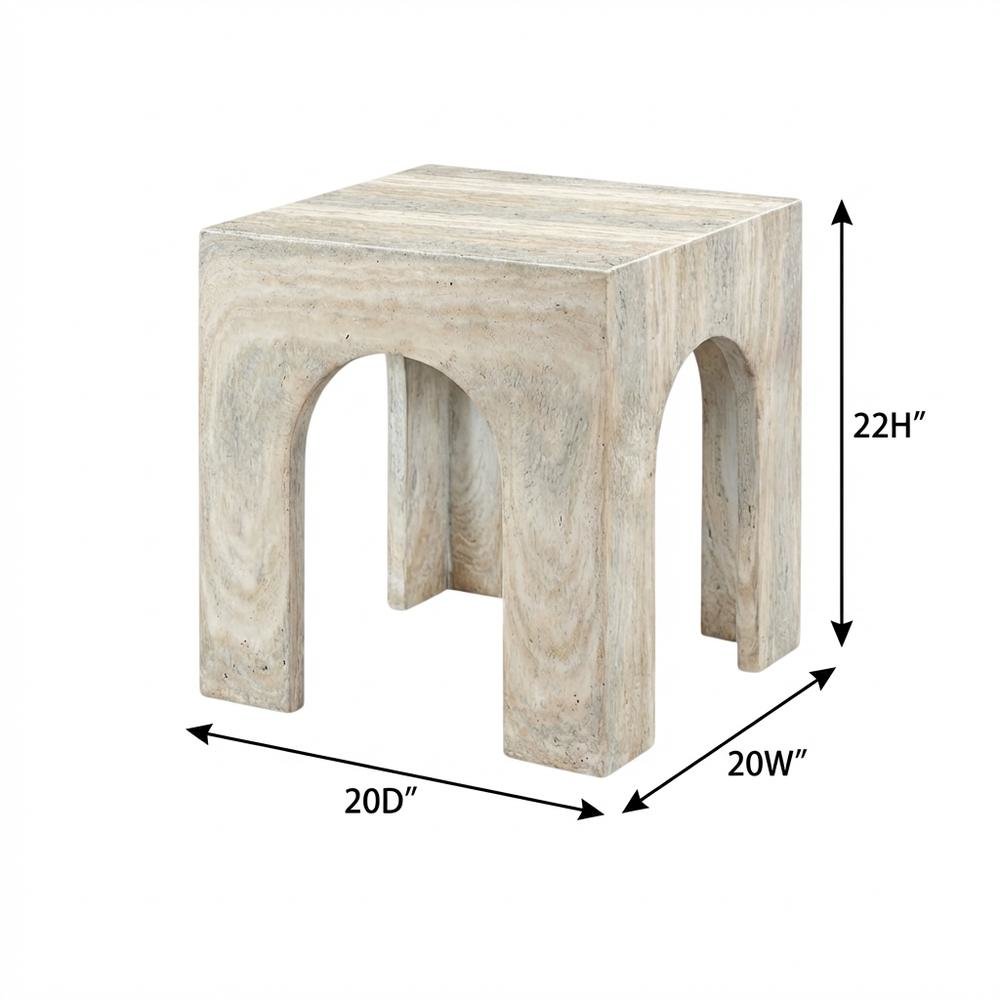 Concrete And Fiberglass Indoor/Outdoor End Table with Travertine Top. Picture 7