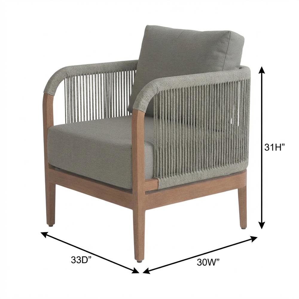 Gray Fabric Outdoor Patio Chair With Aluminum Frame And Teak Wood Look. Picture 7