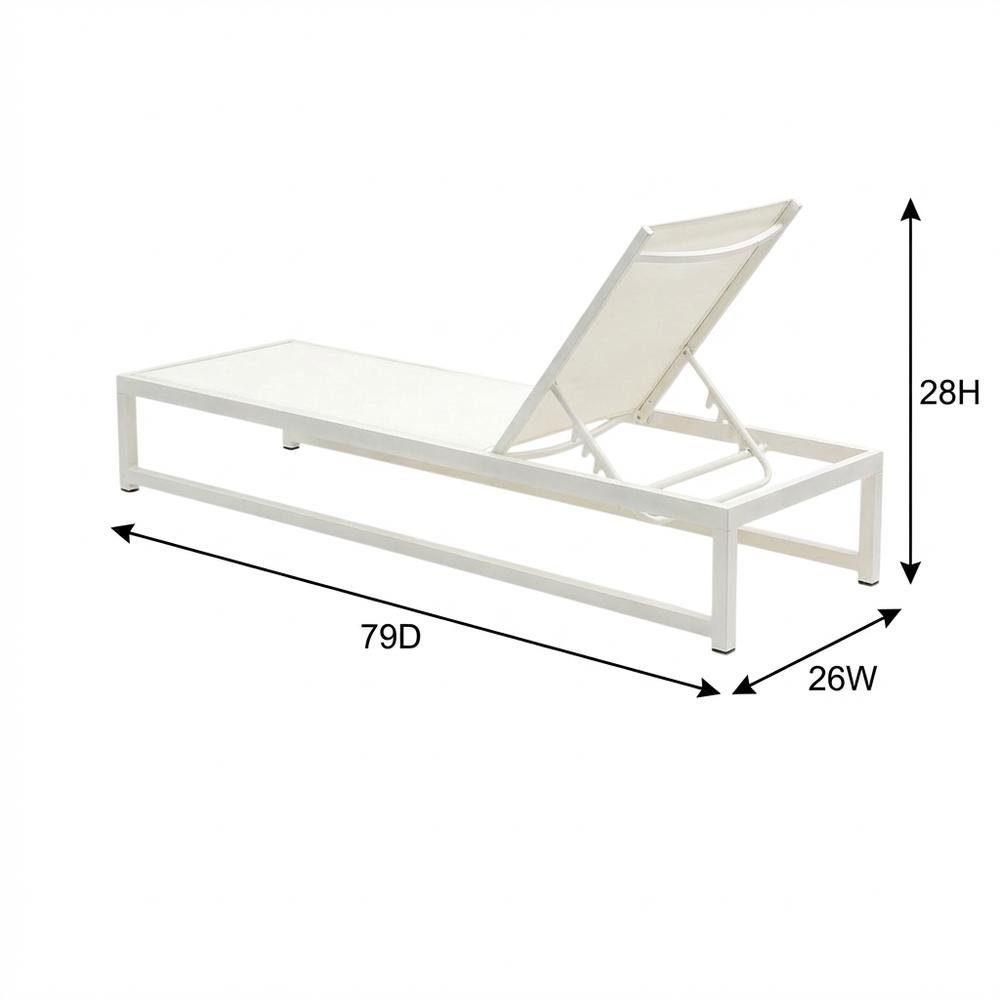 Cream Mesh Fabric Outdoor Sun Chaise Lounge, Adjustable Back, Contemporary Style. Picture 7