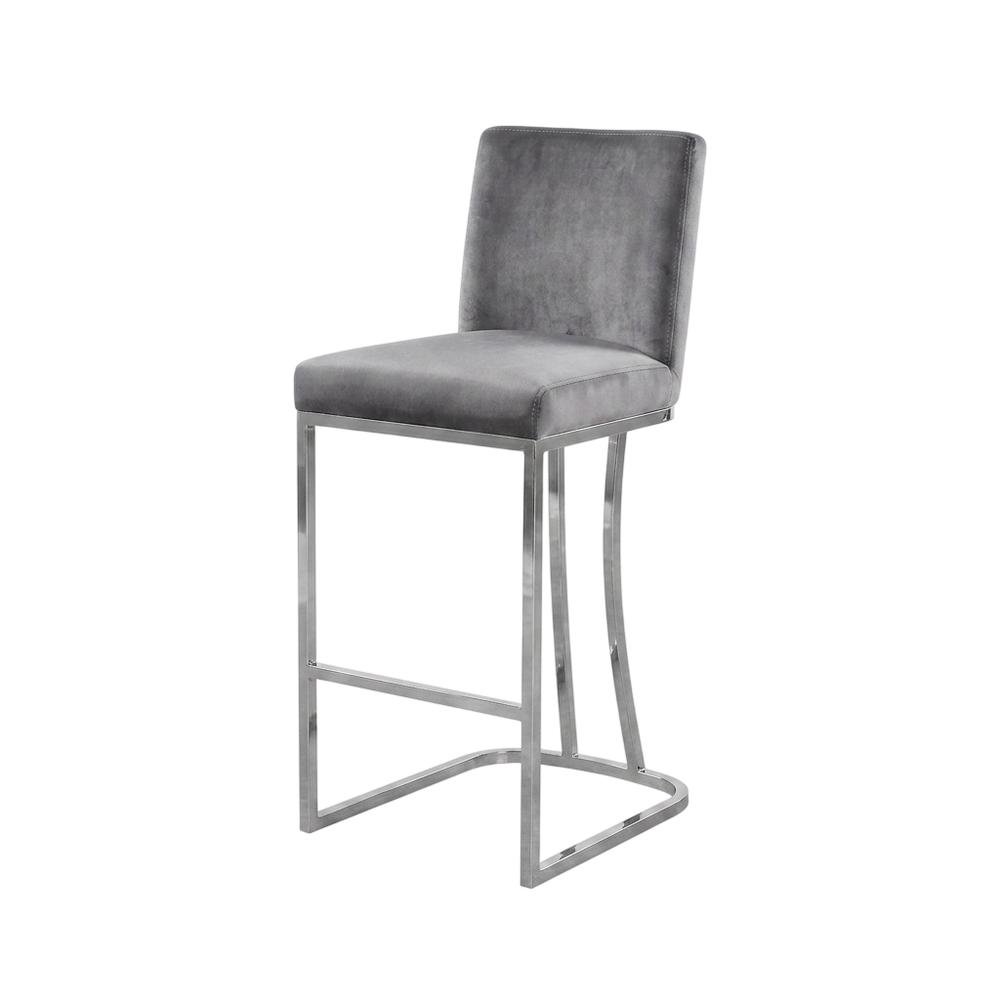 Velvet Contemporary Counter Stool, Chrome Legs, Grey Velvet. Picture 1