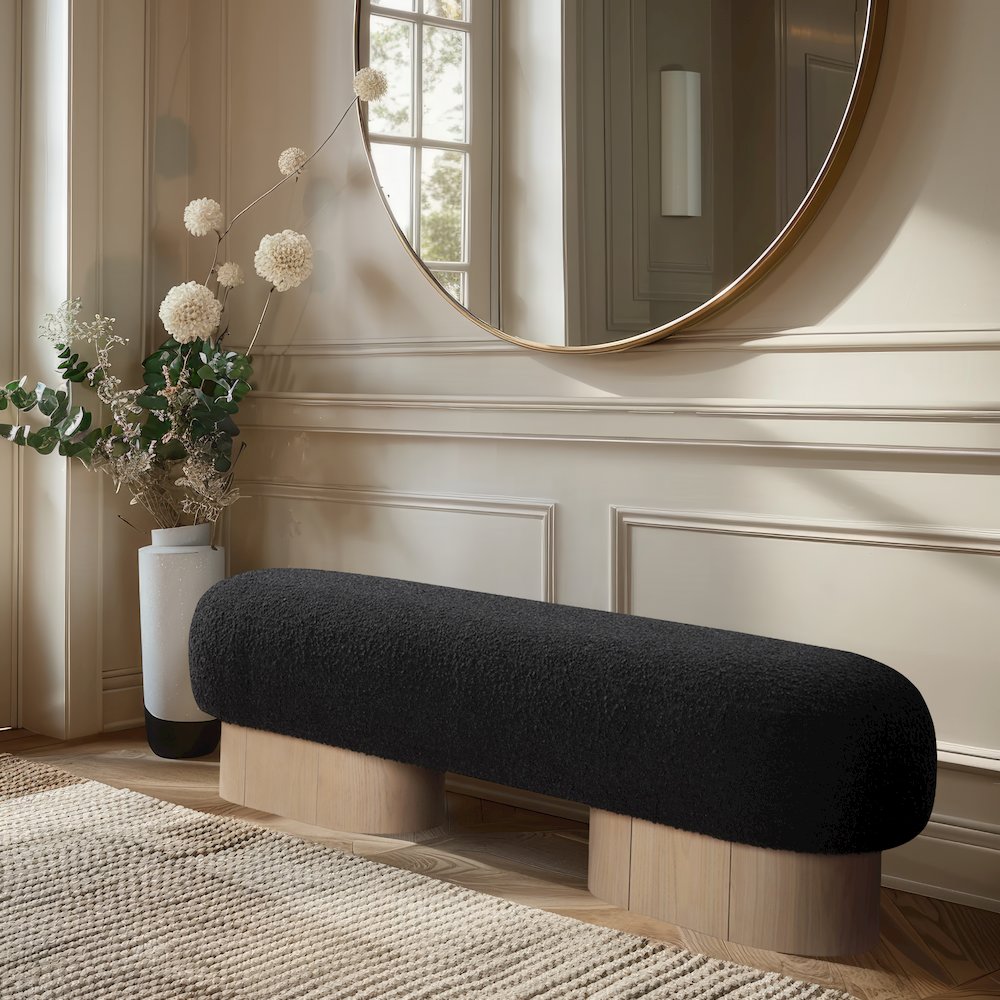 Robertson Black Boucle Fabric Bench. Picture 2