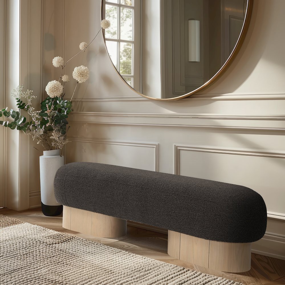 Robertson Brown Boucle Fabric Bench. Picture 2