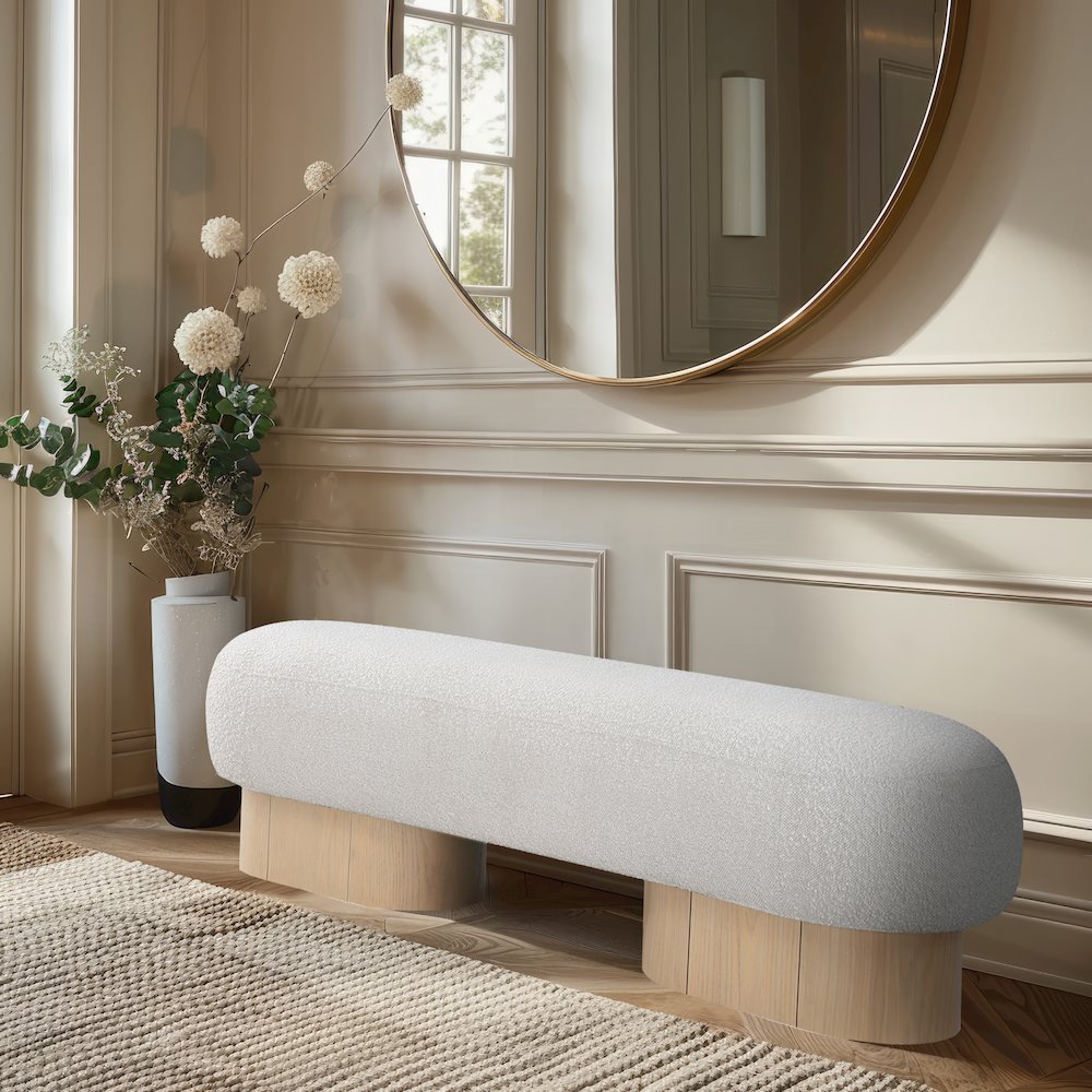 Robertson Cream Boucle Fabric Bench. Picture 2
