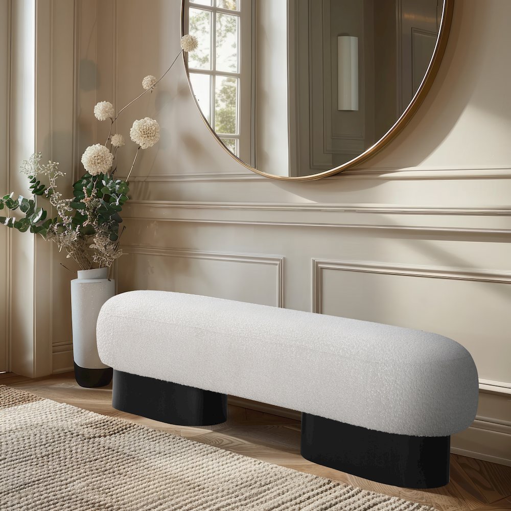 Robertson Cream Boucle Fabric Bench. Picture 2
