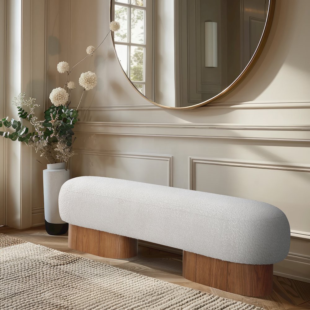 Robertson Cream Boucle Fabric Bench. Picture 2