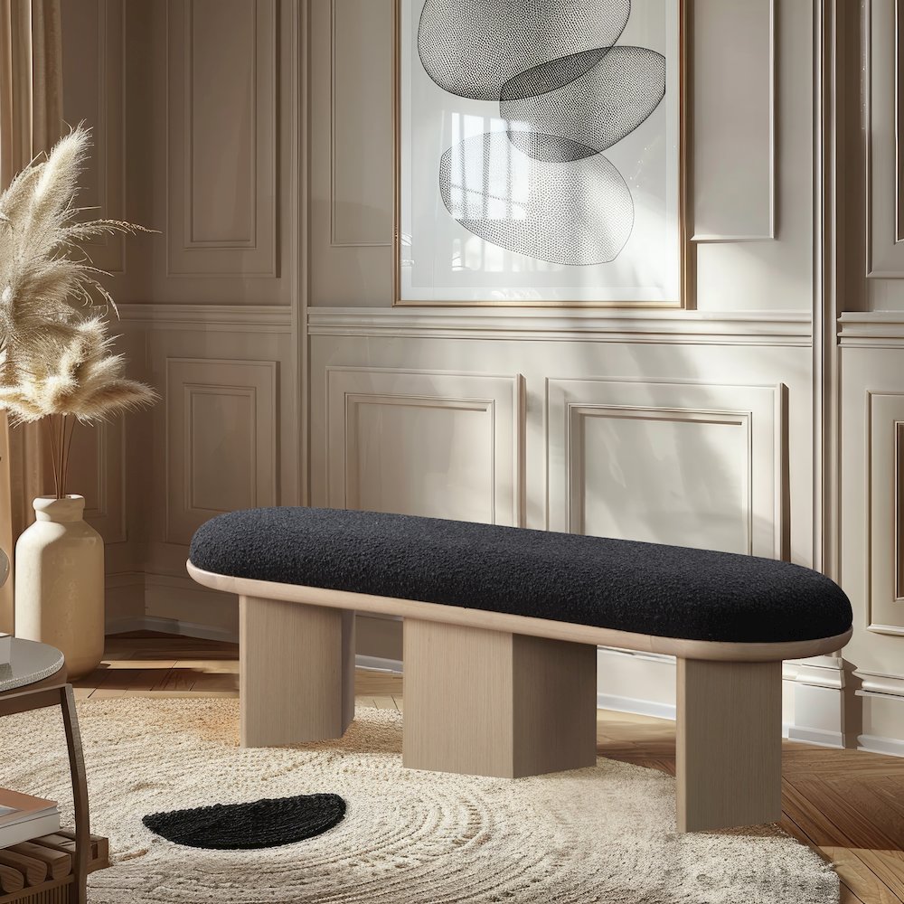 Wilshire Black Boucle Fabric Bench. Picture 2