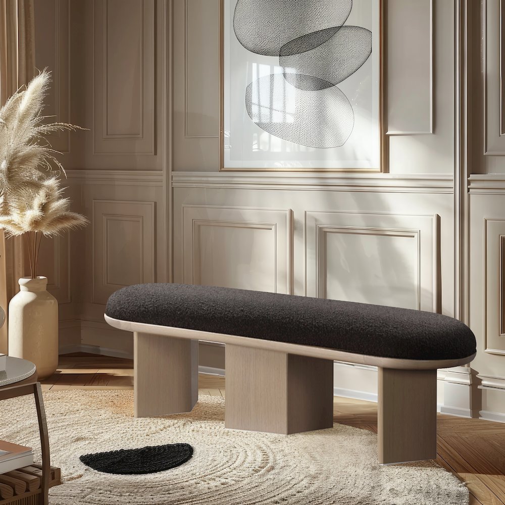 Wilshire Brown Boucle Fabric Bench. Picture 2