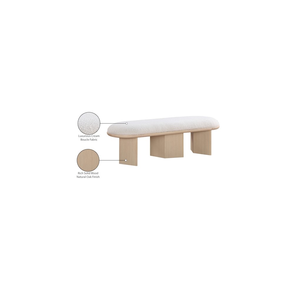 Wilshire Cream Boucle Fabric Bench. Picture 9
